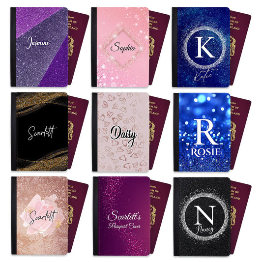 Personalised Glitter Childern Passport Cover Holder Any Name Holiday Accessory 5