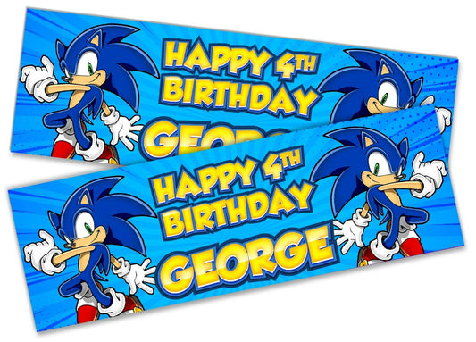 x2 Personalised Birthday Banner Sonic Design Children Kids Party Decoration 10
