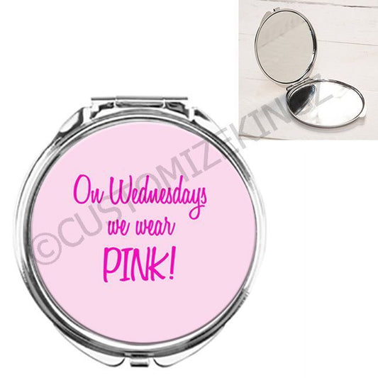 ON WEDNESDAYS WE WEAR PINK MEAN GIRLS GIRLY HANDBAG POCKET MAKEUP COMPACT MIRROR