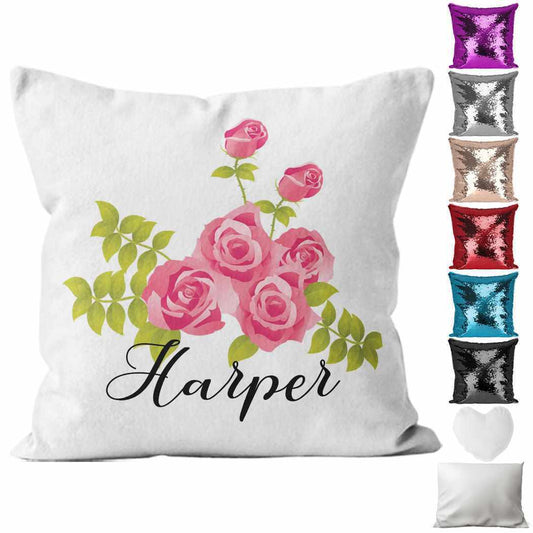 Personalised Cushion Floral Sequin Cushion Pillow Printed Birthday Gift 104