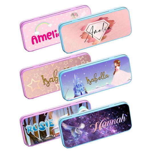 Personalised Any Name Generic Pencil Case Tin Children School Kids Stationary 34