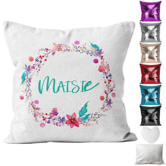 Personalised Cushion Floral Sequin Cushion Pillow Printed Birthday Gift 51