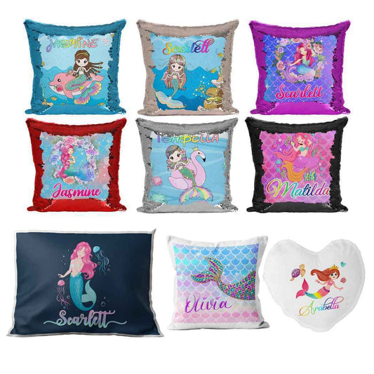 Personalised Cushion Mermaid Sequin Cushion Pillow Printed Birthday Gift 31