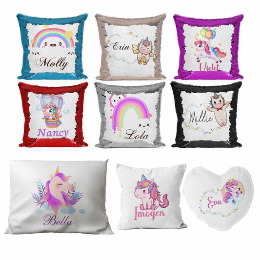 Personalised Cushion Unicorn Sequin Cushion Pillow Printed Birthday Gift 87