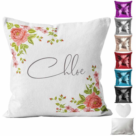 Personalised Cushion Floral Sequin Cushion Pillow Printed Birthday Gift 89