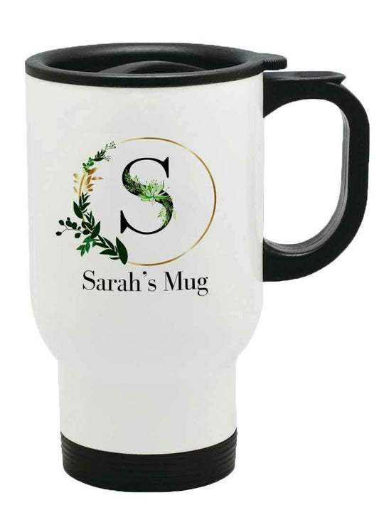 Personalised Any Name Floral Thermal Travel Mug Flask Coffee Tea Mug 181
