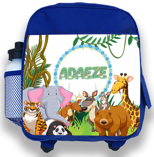 Personalised Kids Backpack Any Name Jungle Animals Boys Childrens School Bag 14