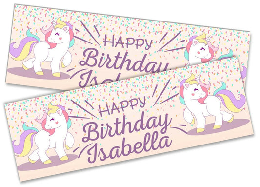 x2 Personalised Birthday Banner Unicorn Children Kids Party Decoration Poster 13