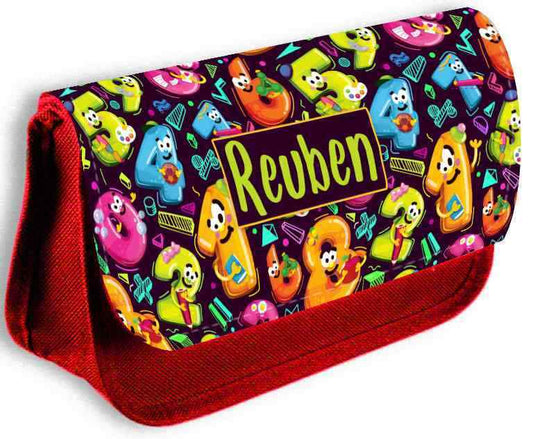 Personalised Any Name Numbers Design Red Pencil Case Bag School Kids 835
