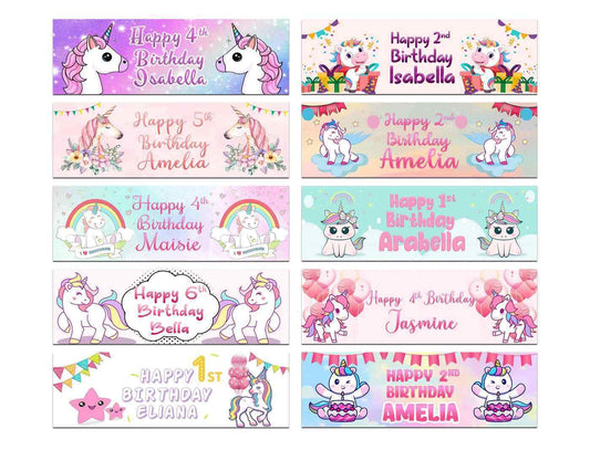 Personalised Birthday Banners Unicorn Design Children Kids Party Decoration 3
