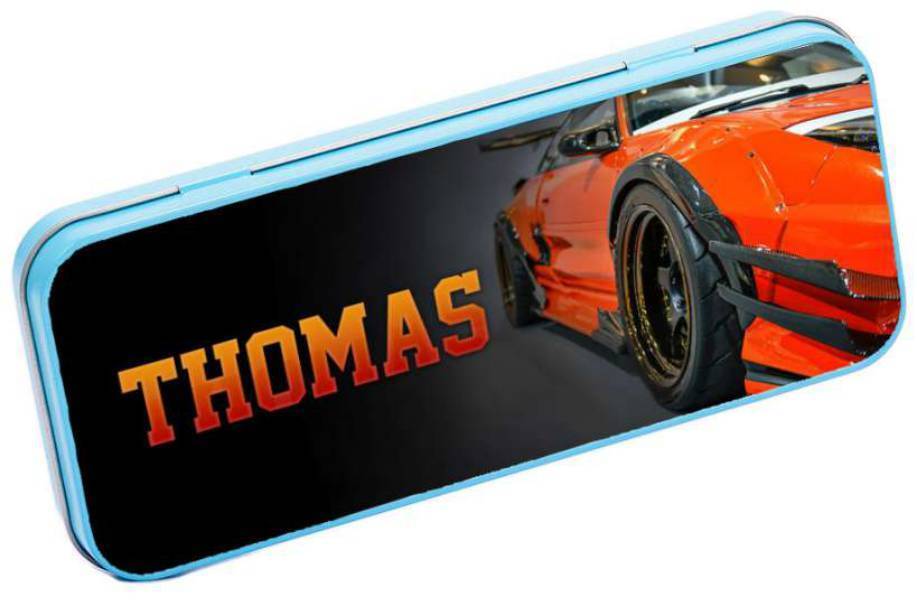 Personalised Any Name Car Pencil Case Tin Children School Kids Stationary 3