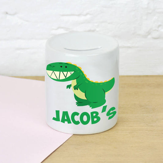 Personalised Any Name Dinosaur Kids Children Funny Money Box Printed Gift Saving