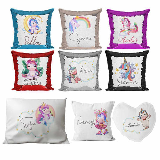 Personalised Cushion Unicorn Sequin Cushion Pillow Printed Birthday Gift 85