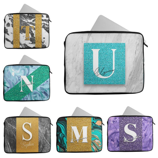 Personalised Any Name Marble Glitter Design Laptop Case Sleeve Tablet Bag 100
