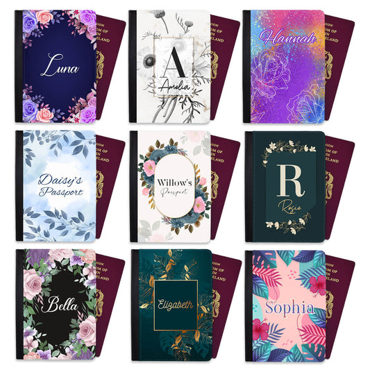 Personalised Floral Children Passport Cover Holder Any Name Holiday Accessory 24