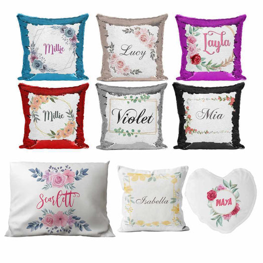 Personalised Cushion Floral Sequin Cushion Pillow Printed Birthday Gift 67
