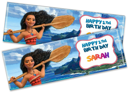 x2 Personalised Birthday Banner Moana Children Kids Party Decoration Poster 1