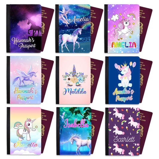 Personalised Unicorn kids Passport Cover Holder Any Name Holiday Accessory 19
