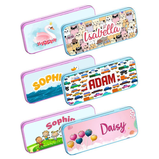 Personalised Any Name Generic Pencil Case Tin Children School Kids Stationary 14
