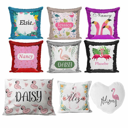 Personalised Cushion Flamingo Sequin Cushion Pillow Printed Birthday Gift 82