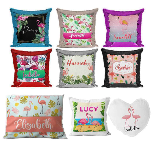 Personalised Cushion Flamingo Sequin Cushion Pillow Printed Birthday Gift 12