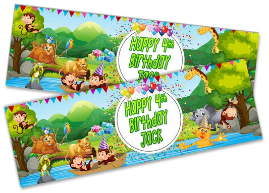x2 Personalised Birthday Banner Jungle Children Kids Party Decoration Poster 2