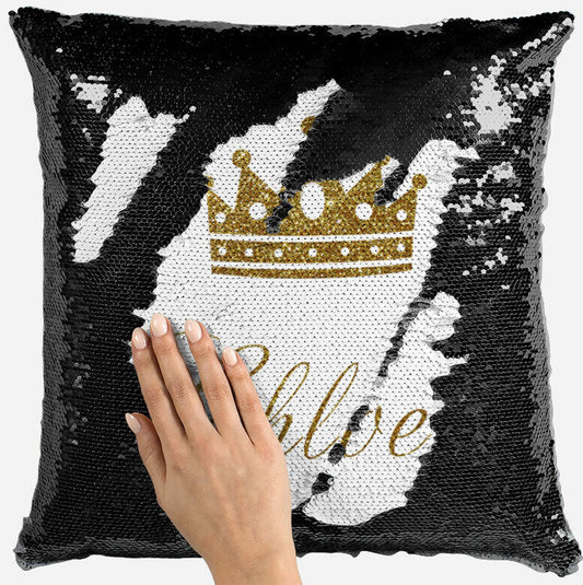 Personalised Crown Design Any Name Magic Reveal Black Sequin Cushion Cover 2