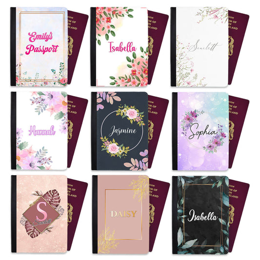 Personalised Floral Children Passport Cover Holder Any Name Holiday Accessory 1