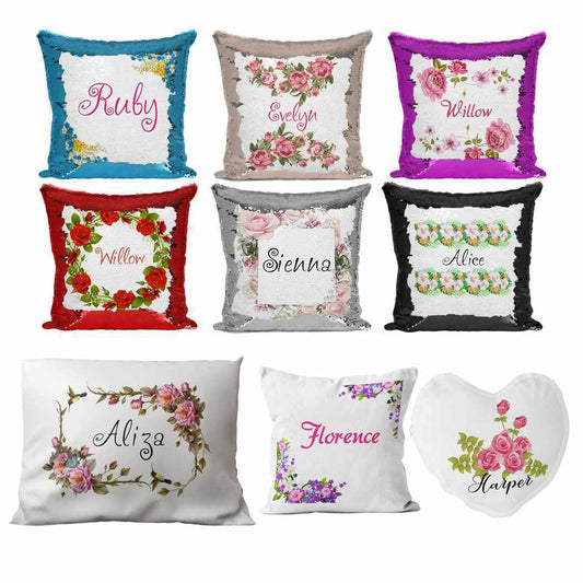 Personalised Cushion Floral Sequin Cushion Pillow Printed Birthday Gift 104