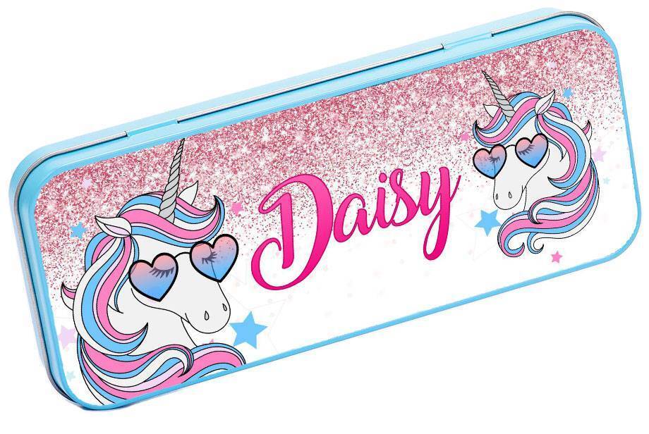 Personalised Any Name Unicorn Pencil Case Tin Children School Kids Stationary 27