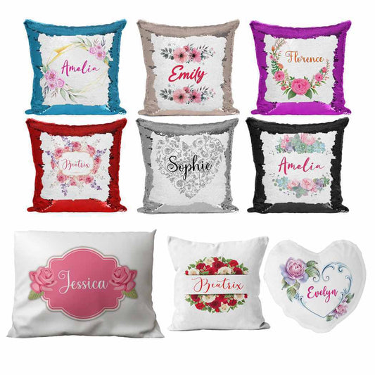 Personalised Cushion Floral Sequin Cushion Pillow Printed Birthday Gift 40