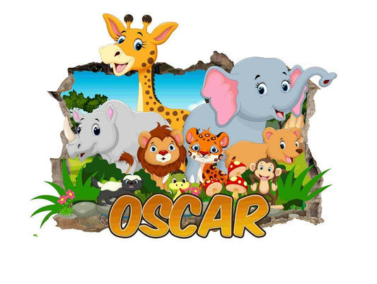 Personalised Jungle Any Name Wall Decal 3D Art Stickers Vinyl Bedroom 51