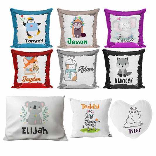 Personalised Cushion Animal Sequin Cushion Pillow Printed Birthday Gift 107