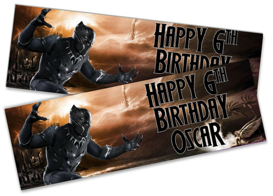 x2 Personalised Birthday Banner Black Panther Children Kid Party Decoration