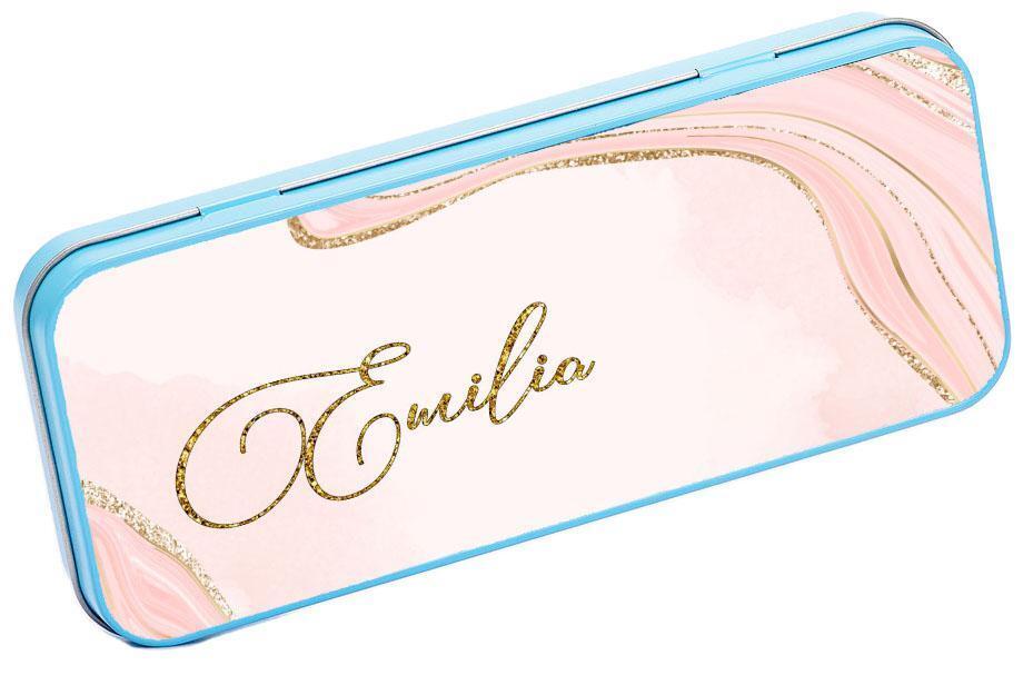 Personalised Any Name Marble Pencil Case Tin Children School Kids Stationary 22