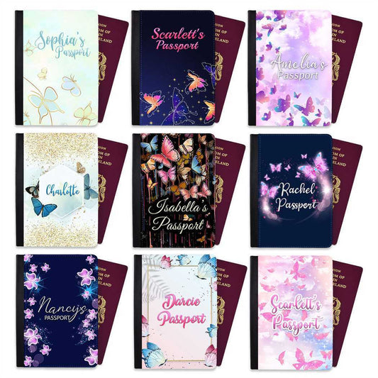 Personalised Butterfly kids Passport Cover Holder Any Name Holiday Accessory 26