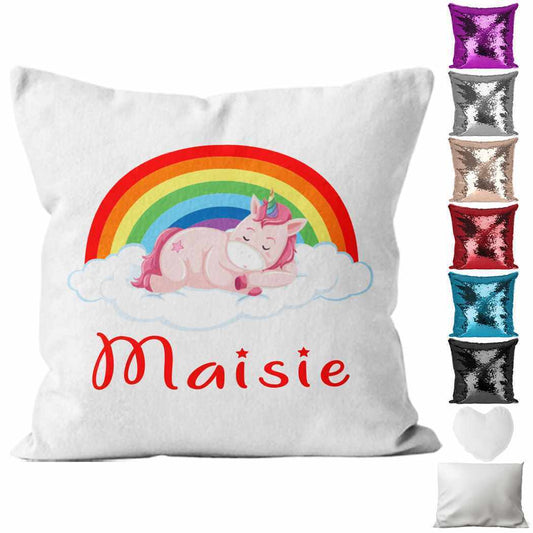 Personalised Cushion Unicorn Sequin Cushion Pillow Printed Birthday Gift 70