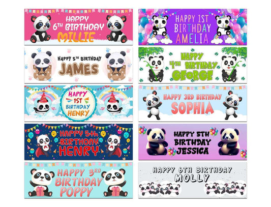 Personalised Birthday Banners Panda Design Children Kids Party Decoration 97