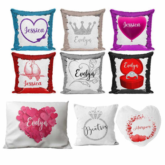 Personalised Cushion Heart Sequin Cushion Pillow Printed Birthday Gift 54