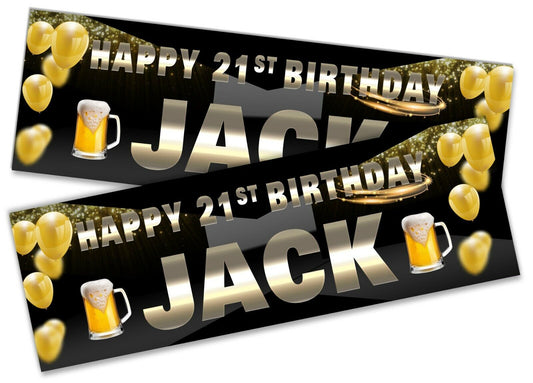 x2 Personalised Birthday Banner Beer Design Adult Party Decoration Poster