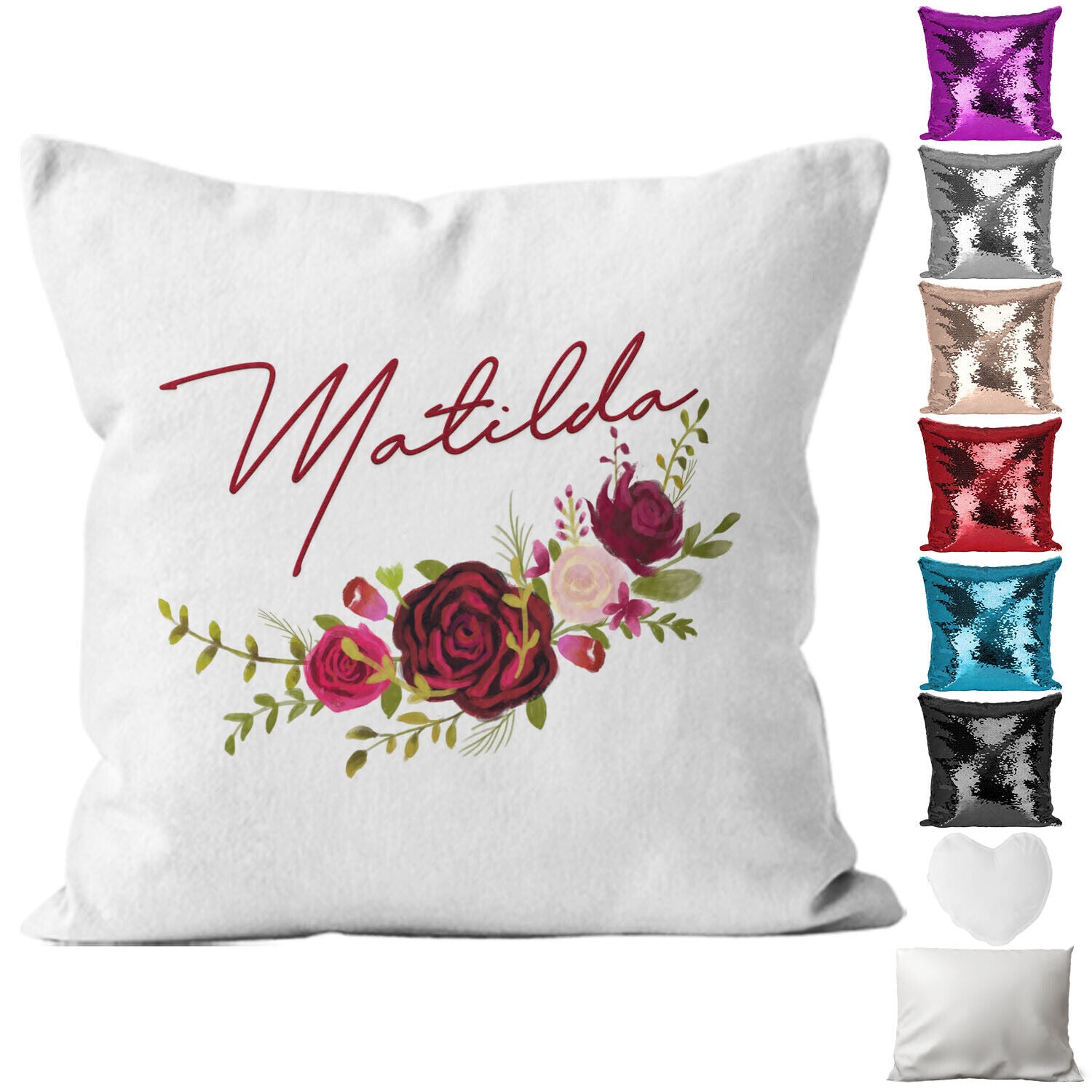 Personalised Cushion Floral Sequin Cushion Pillow Printed Birthday Gift 3