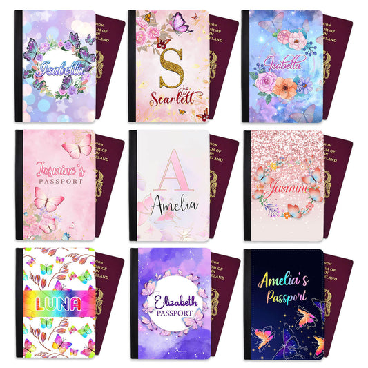 Personalised Butterfly Children Passport Cover Holder Any Name Holiday 10