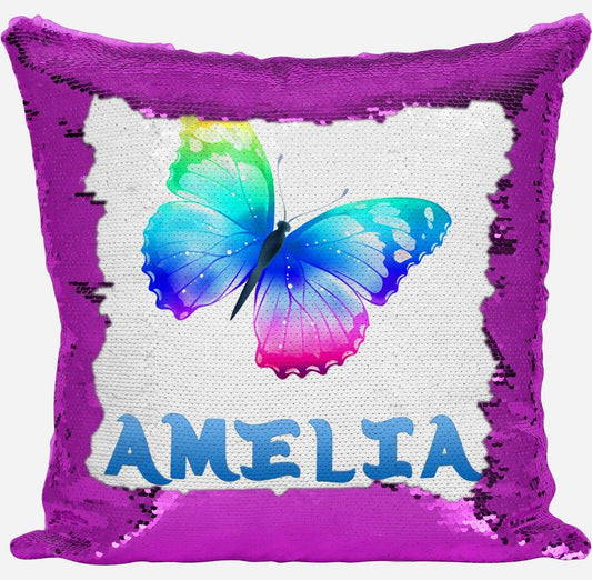 Personalised Butterfly Any Name Magic Reveal Pink Sequin Cushion Cover Gift 1