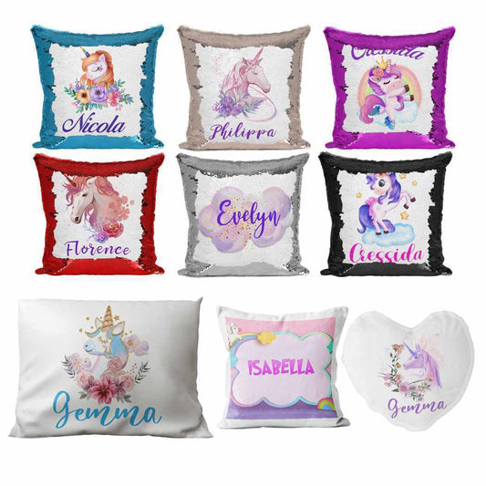 Personalised Cushion Unicorn Sequin Cushion Pillow Printed Birthday Gift 72