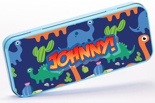 Personalised Any Name Dinosaur Pencil Case Tin Boys School Kids Stationary