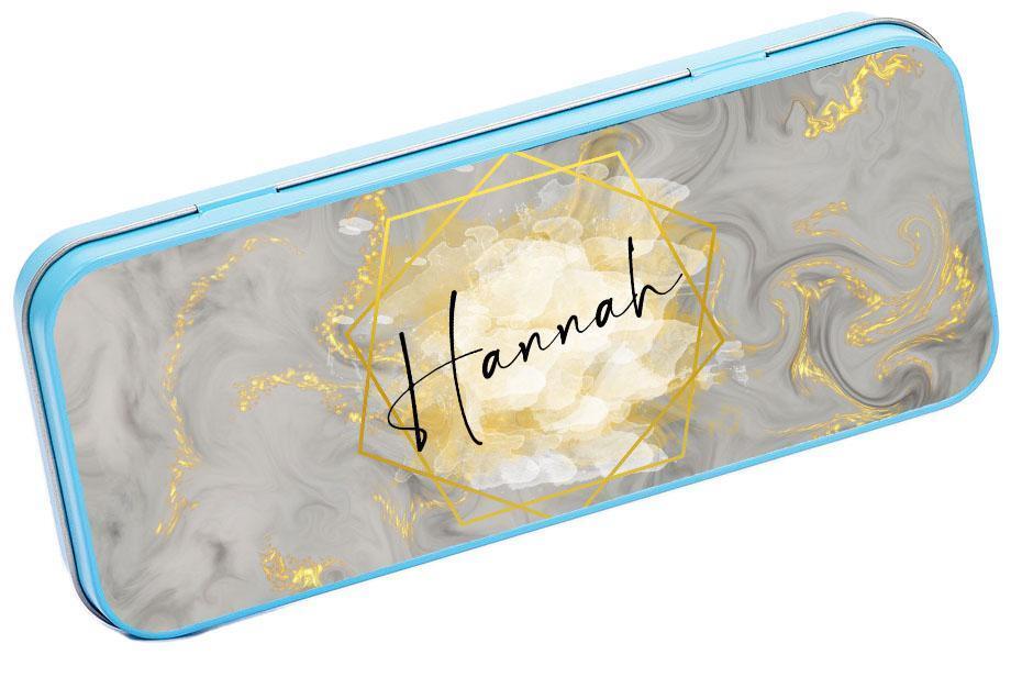 Personalised Any Name Marble Pencil Case Tin Children School Kids Stationary 22