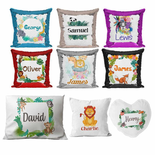 Personalised Cushion Animal Sequin Cushion Pillow Printed Birthday Gift 59