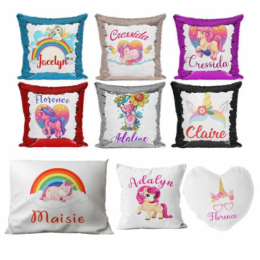 Personalised Cushion Unicorn Sequin Cushion Pillow Printed Birthday Gift 70