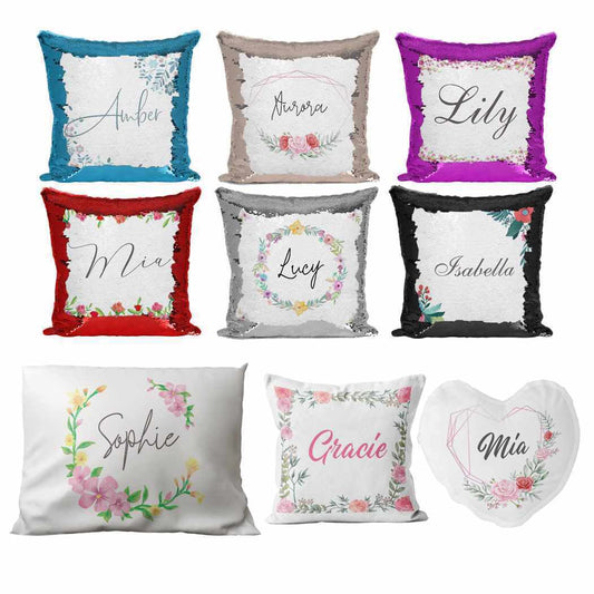 Personalised Cushion Floral Sequin Cushion Pillow Printed Birthday Gift 96