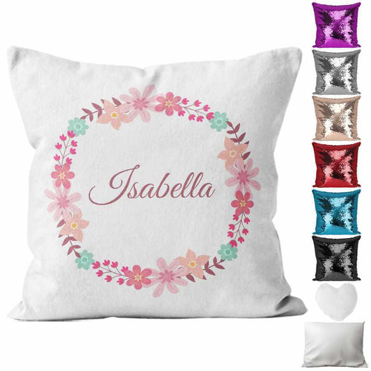 Personalised Cushion Floral Sequin Cushion Pillow Printed Birthday Gift 99